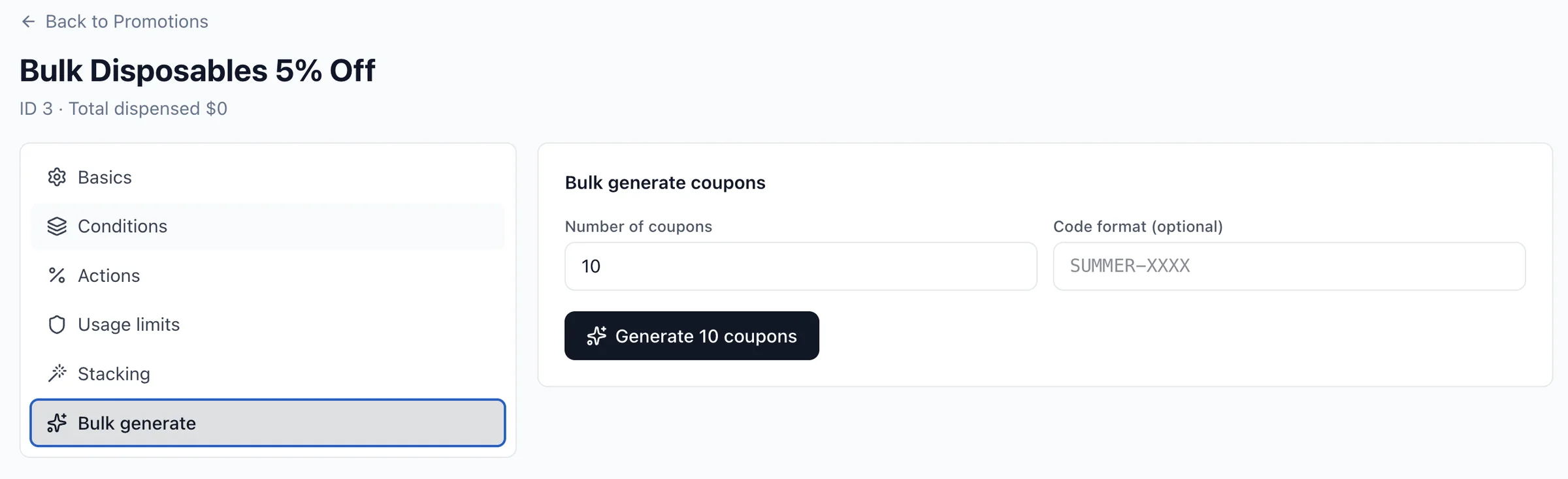 Bulk coupon generation